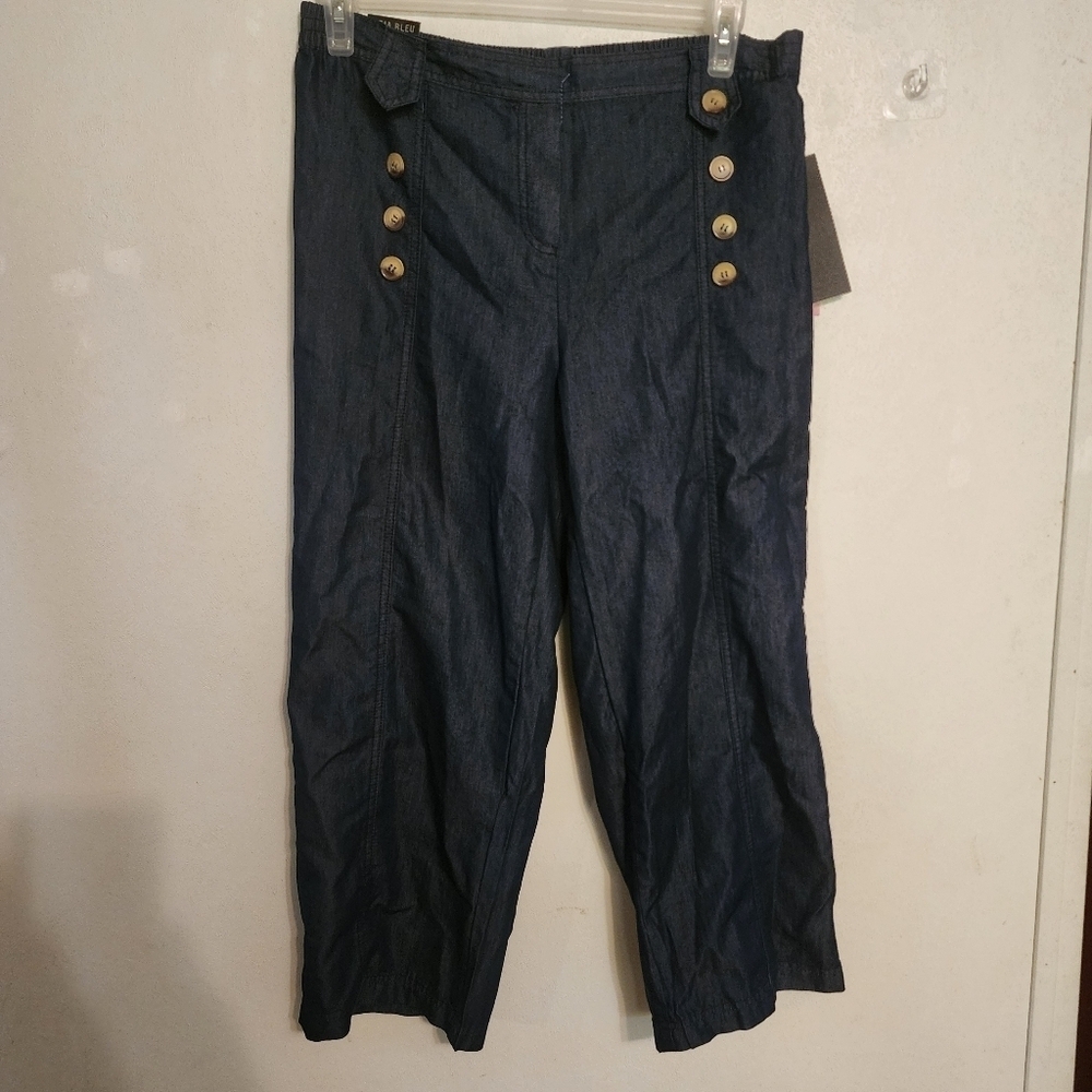 Deja Bleu Sailor Style Wide Leg Pants Size PXL NWT (Missing Button), Inseam 25"
